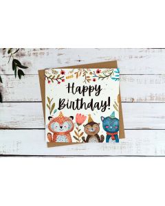 Baby animals birthday card on plantable seed paper with digital printing.