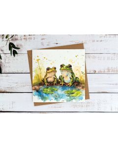 Frog greeting card on plantable seed paper with digital printing.