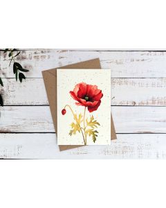 Poppy flower on plantable poppy seed paper with digital printing.