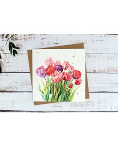 Tulips greeting card on plantable seed paper with digital printing.