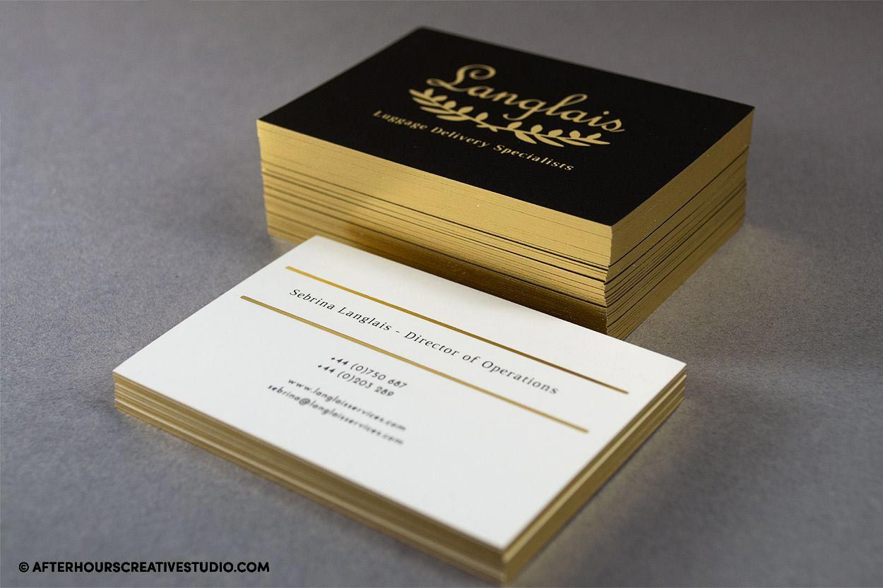 Edge gilded foil stamped business cards - metallic gilt edge finish