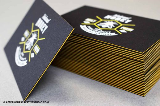 Vanguard black business card with vanguard gold core + white and colour printing.