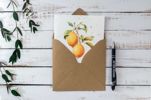 lemon greeting card plantable with kraft envelope
