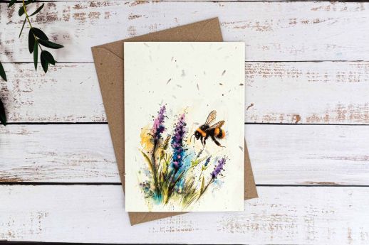 Bee greeting card on plantable seed paper, A6, with digital printing.