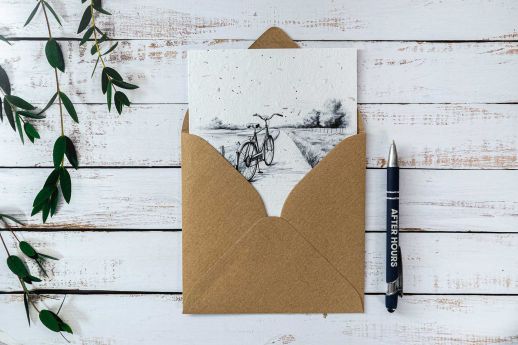 bicycle greeting card on plantable seed paper