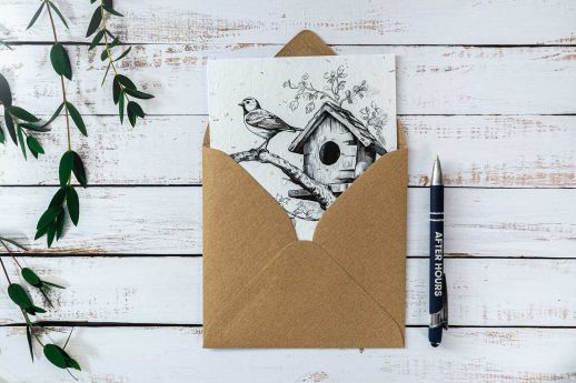 birdhouse plantable greeting card with kraft envelope