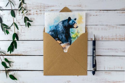 black bear seed paper greeting card with kraft envelope