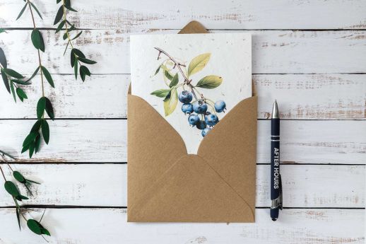 blueberry greeting card on plantable paper