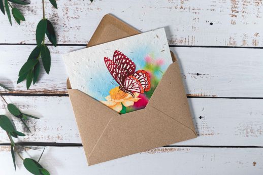 Plantable Butterfly Note Card digitally printed with kraft envelope.