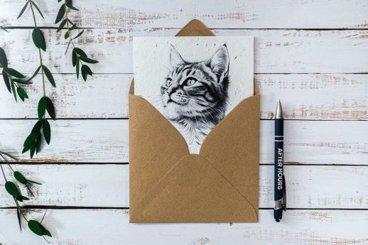 cat greeting card on plantable seed paper