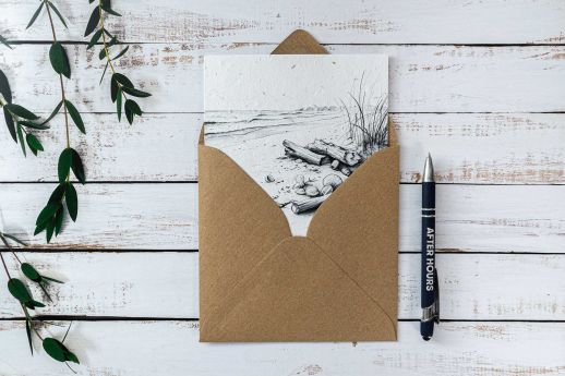 driftwood and shells plantable greeting card with kraft envelope