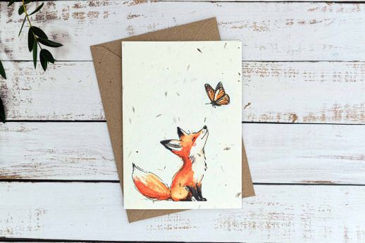 Fox greeting card on plantable seed paper with digital printing.