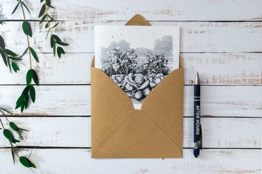 garden themed seed paper greeting card with kraft envelope