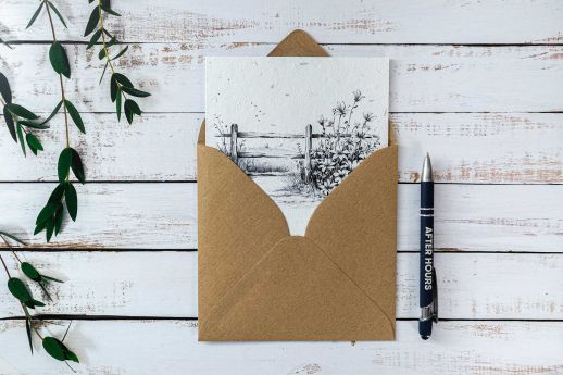 gate and flowers plantable greeting card with kraft envelope