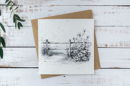fence and flowers seed paper greeting card