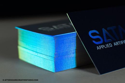 holographic silver edge matt laminated business cards