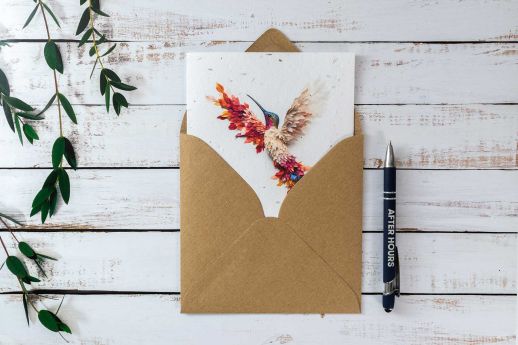 hummingbird seed paper greeting card with kraft envelope
