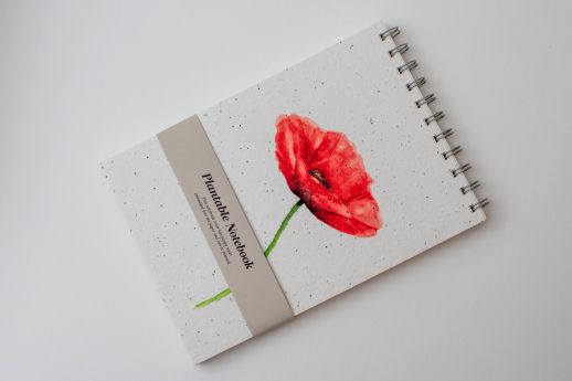 Poppy Flower Plantable Notebook on A6 size, with digital printing.