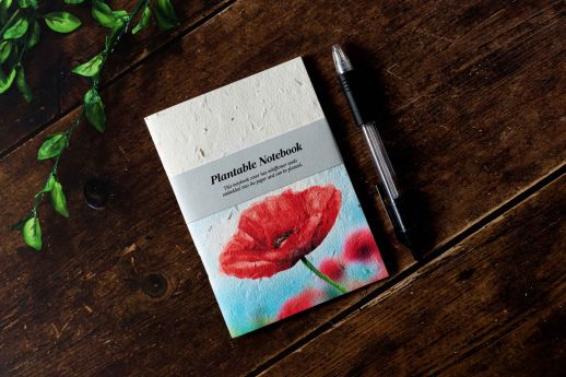 Poppy Flower Plantable Mini Notebook on seed paper embedded with poppy flower seeds.