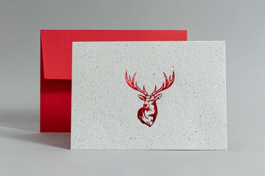 Reindeer Poo Paper Note Card with red foil and envelope.