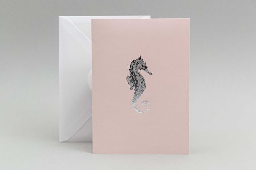 seahorse note card silver foiling