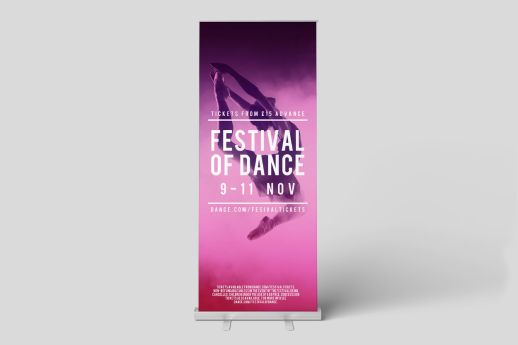 Standard roller banner with single-sided printing and free, canvas carry case.