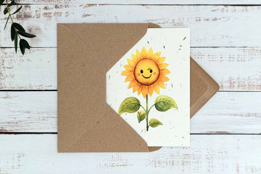 Sunflower greeting card with kraft envelope.