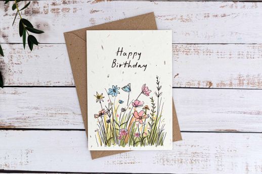 Wildflowers happy birthday card on plantable seed paper