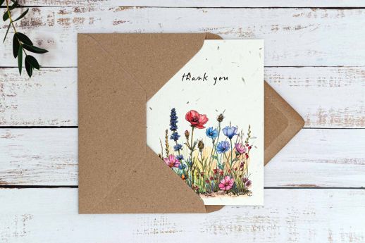 Wildflower thank you card with kraft envelope