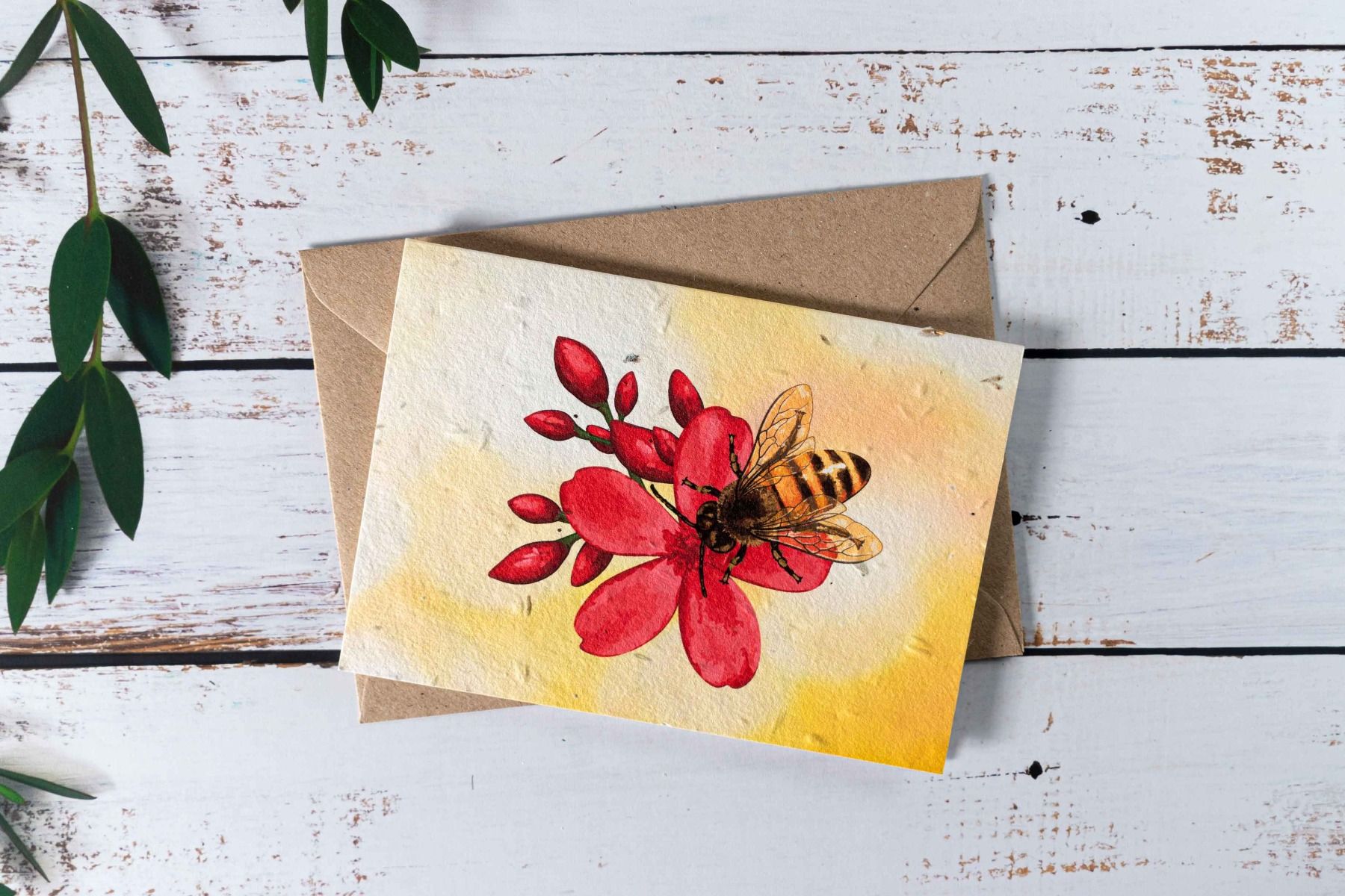 Plantable Honey Bee Note Card on seed paper with kraft envelope.