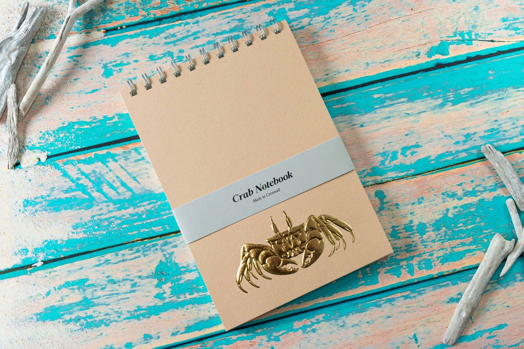 Gold foil embossed crab notebook on Stone colour stock 350gsm.