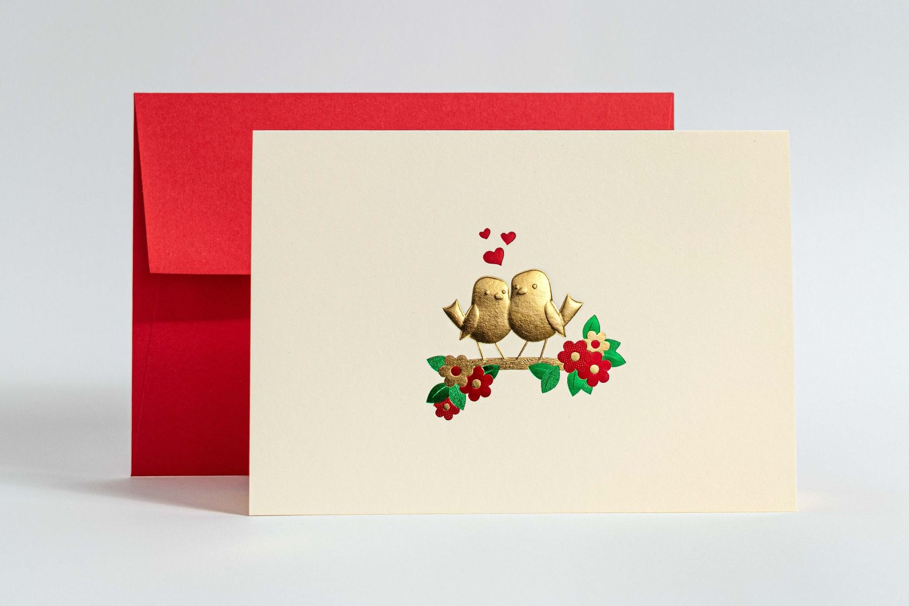 lovebirds foil note card with red envelope