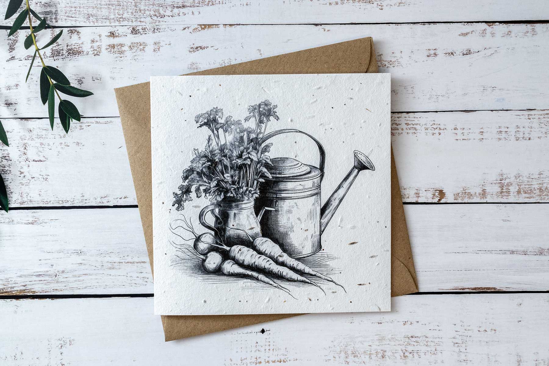 watering can vegetables seed paper greeting card