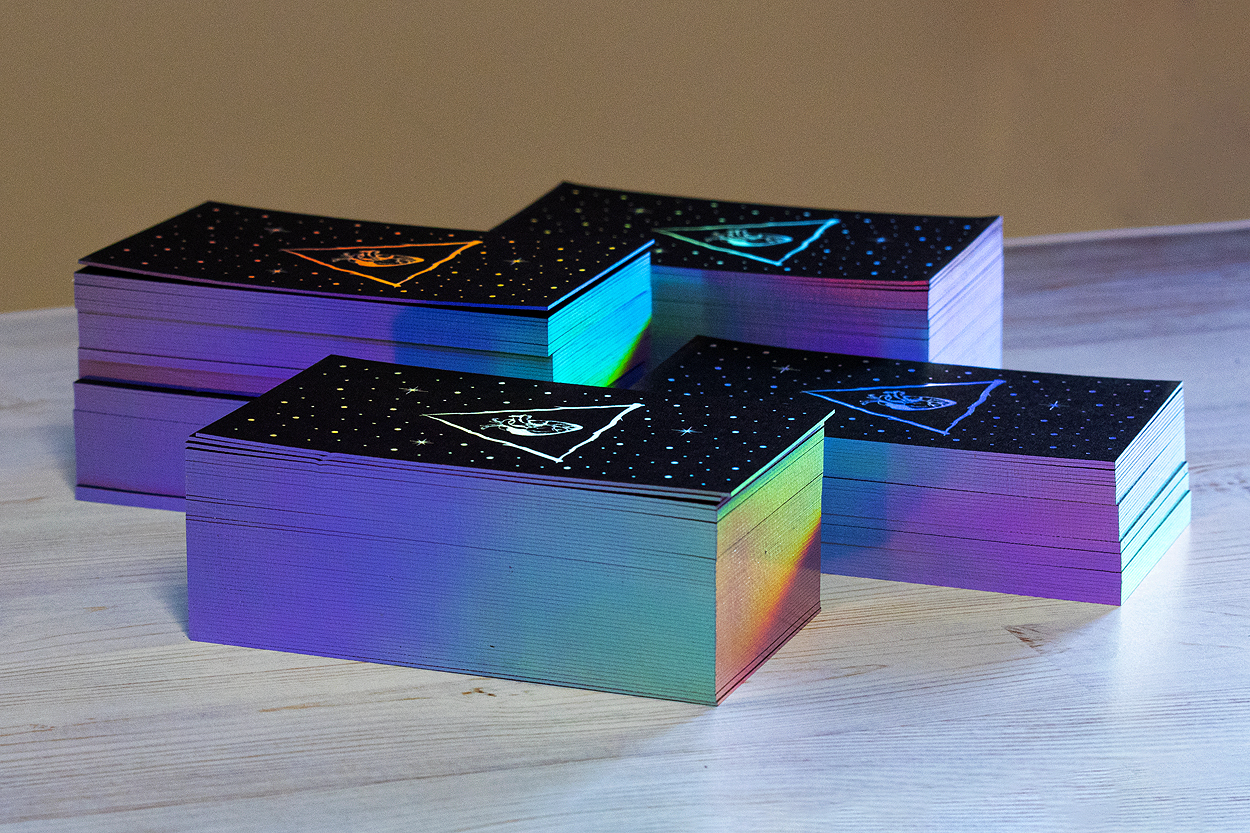 holographic rainbow edge gilded business cards