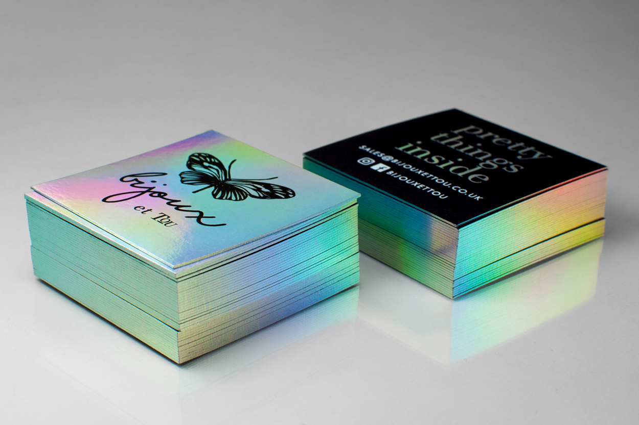 Holographic Rainbow Edge Gilded Business Cards
